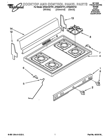 Cooktop and control panel parts