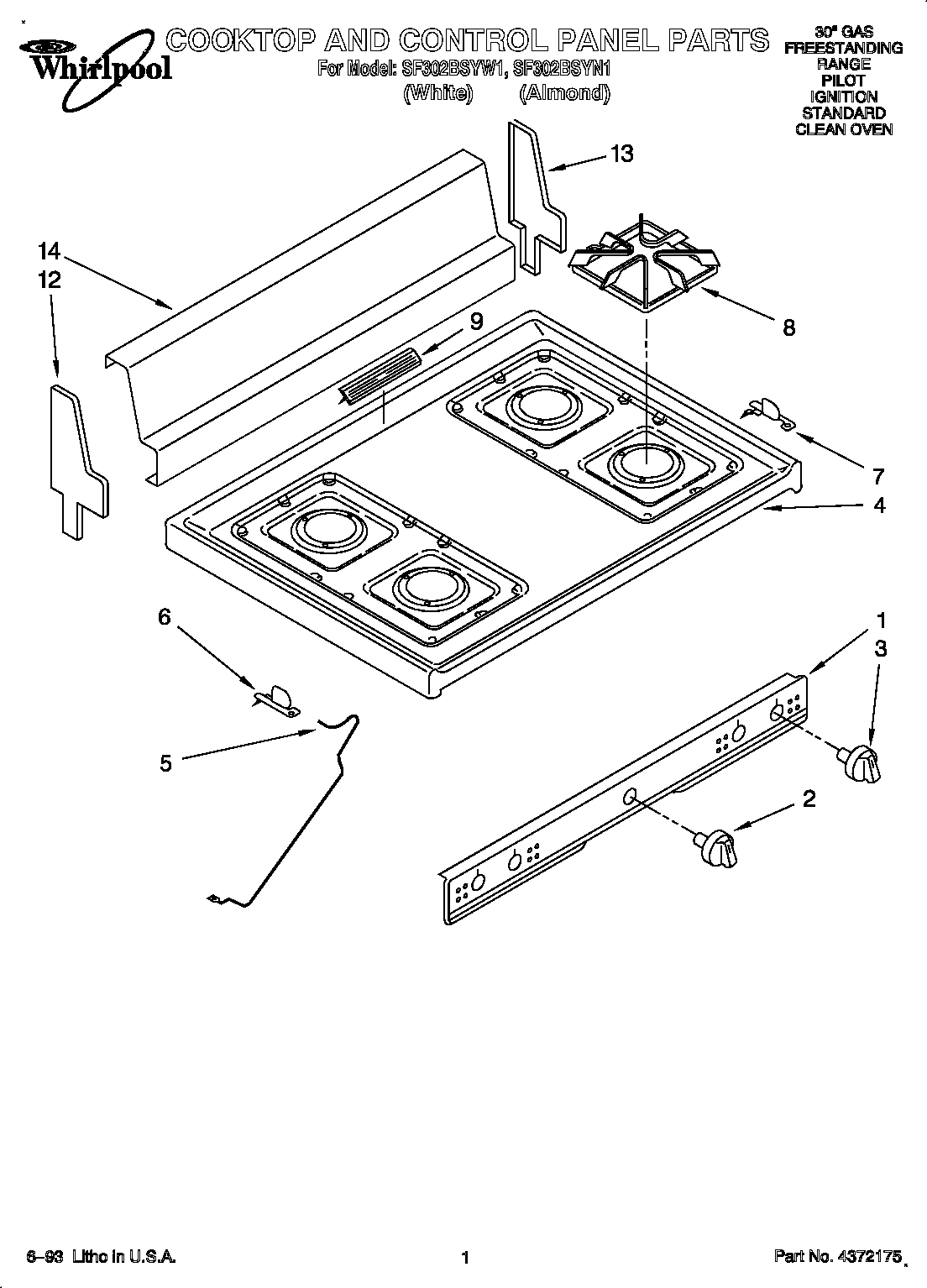 Cooktop and control panel parts