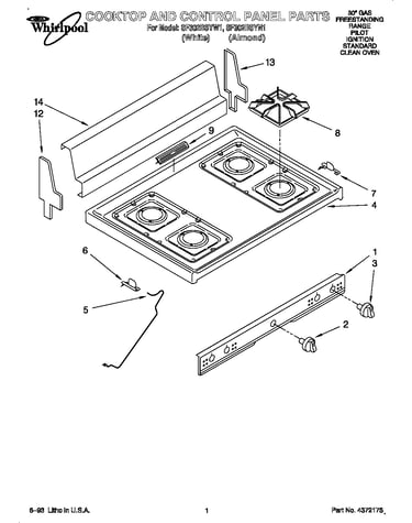 Cooktop and control panel parts