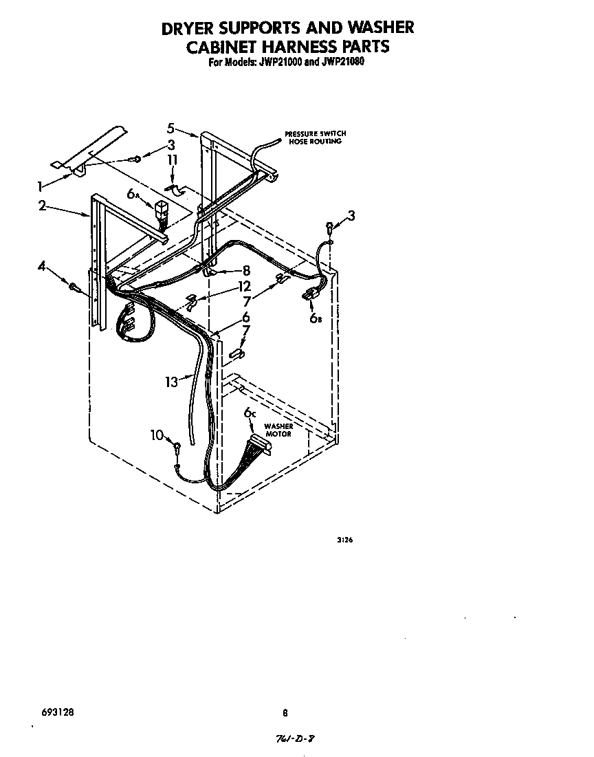 Dryer supports and washer cabinet harness