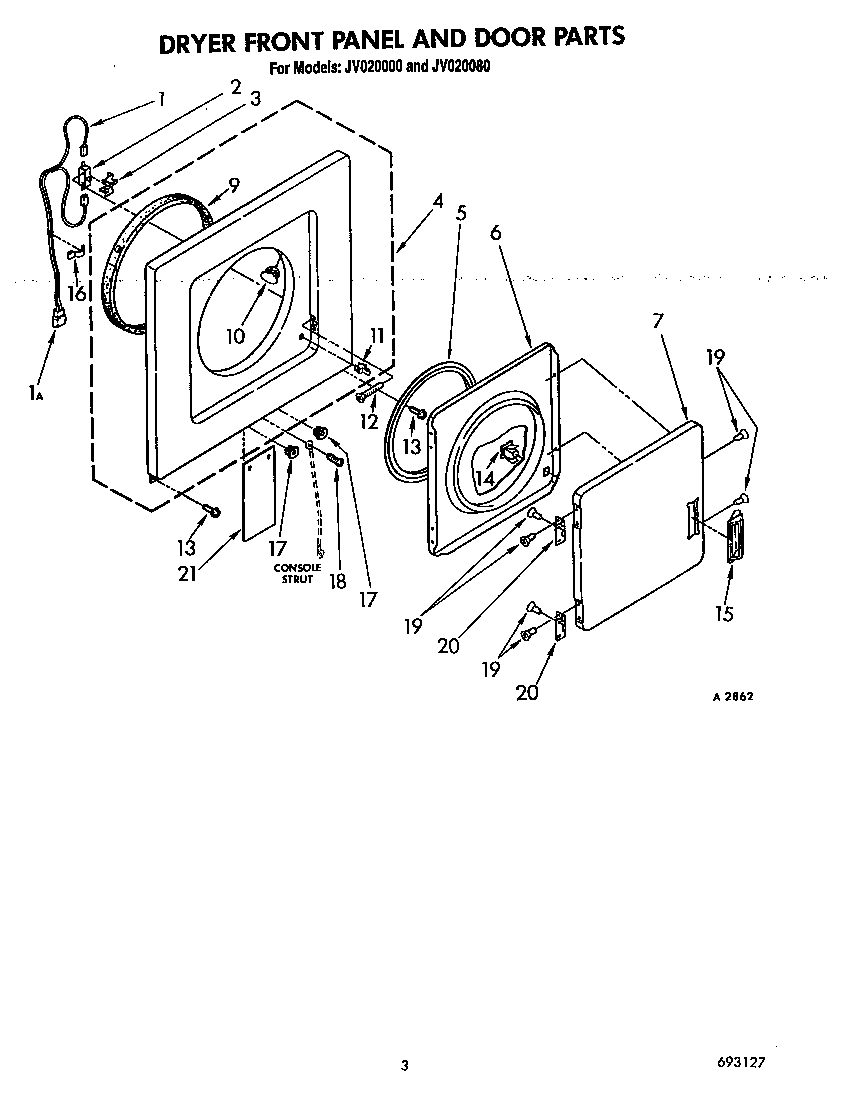 Dryer front panel and door