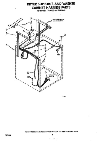 Dryer supports and washer cabinet harness