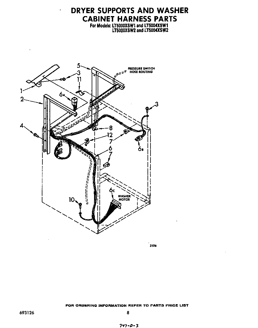 Dryer supports and washer cabinet harness