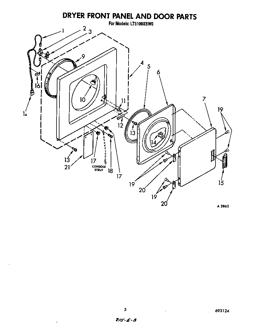 Dryer front panel and door