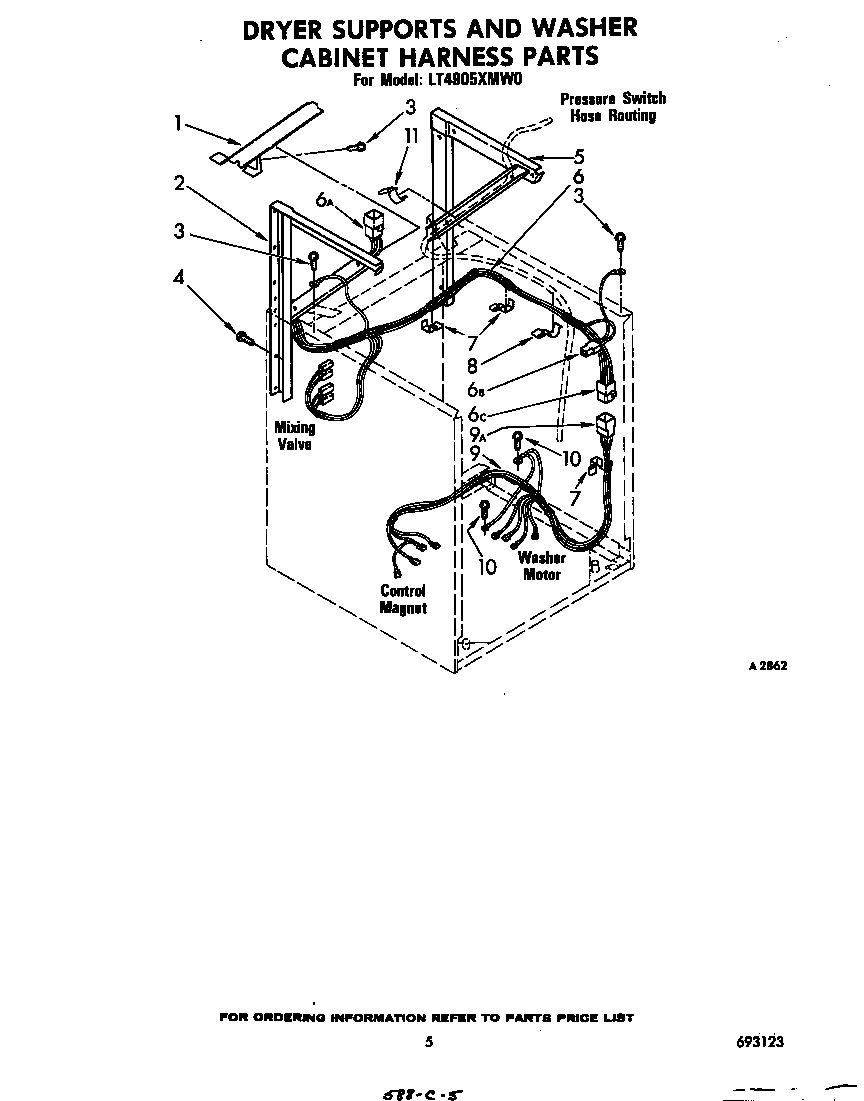 Dryer supports and washer cabinet harness