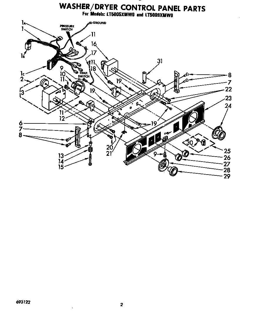 Washer/dryer control panel