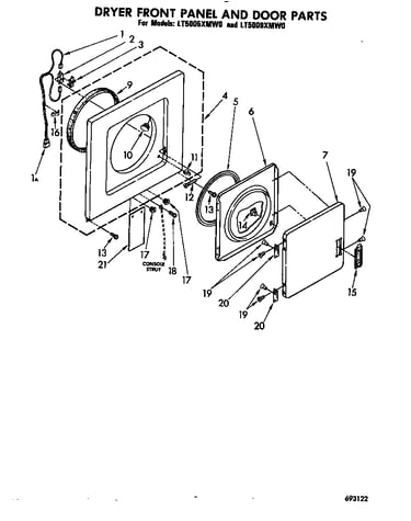 Dryer front panel and door