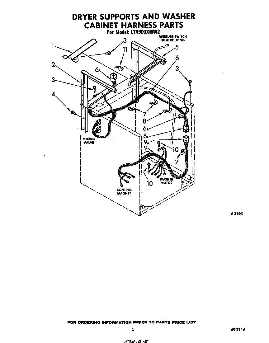 Dryer supports and washer cabinet harness