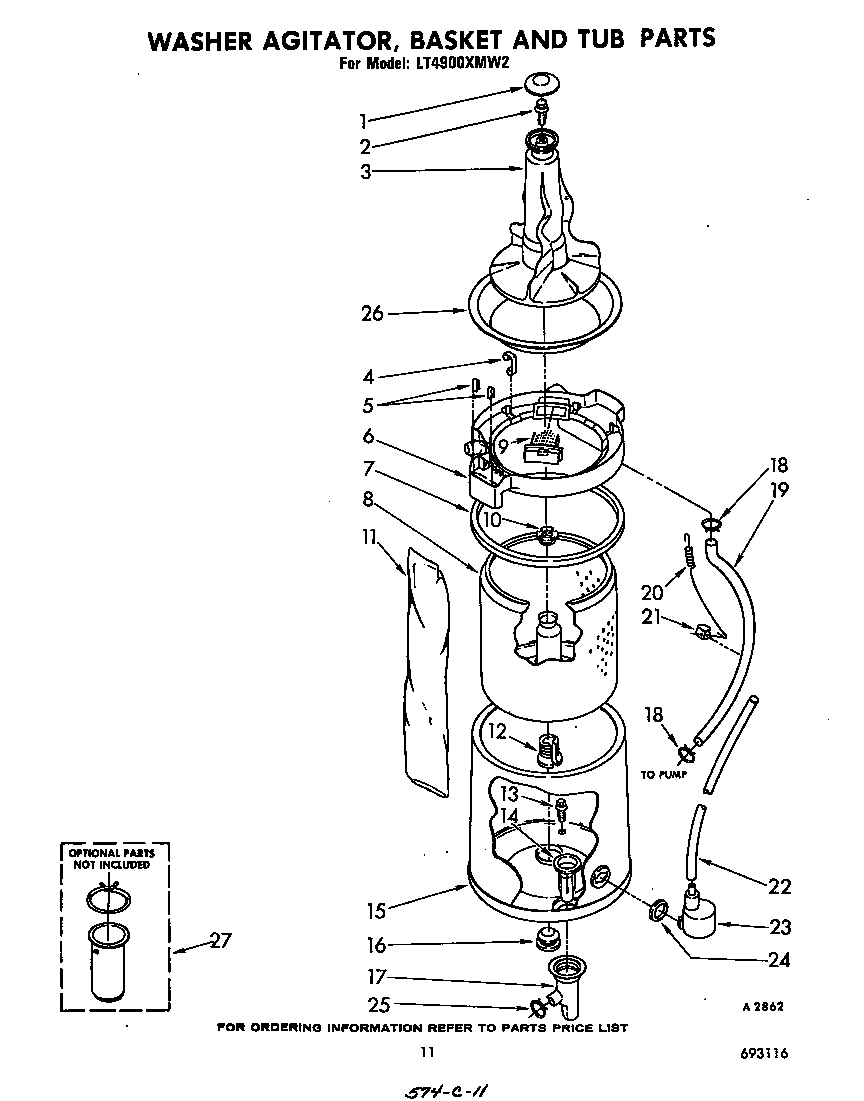 Washer agitator, basket and tub