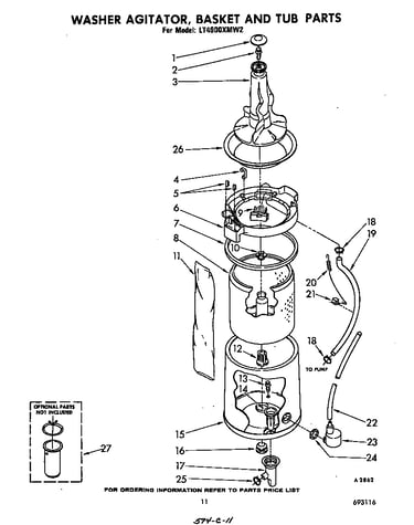 Washer agitator, basket and tub