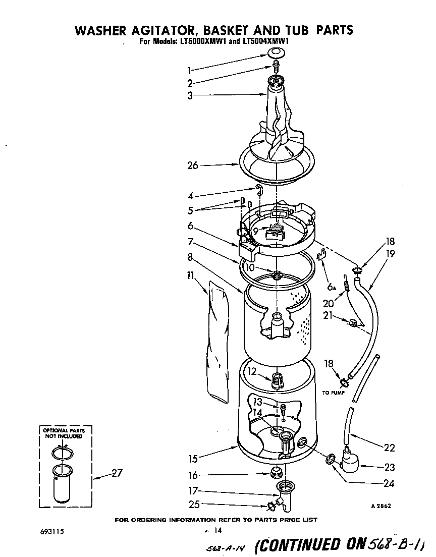 Washer agitator, basket and tub