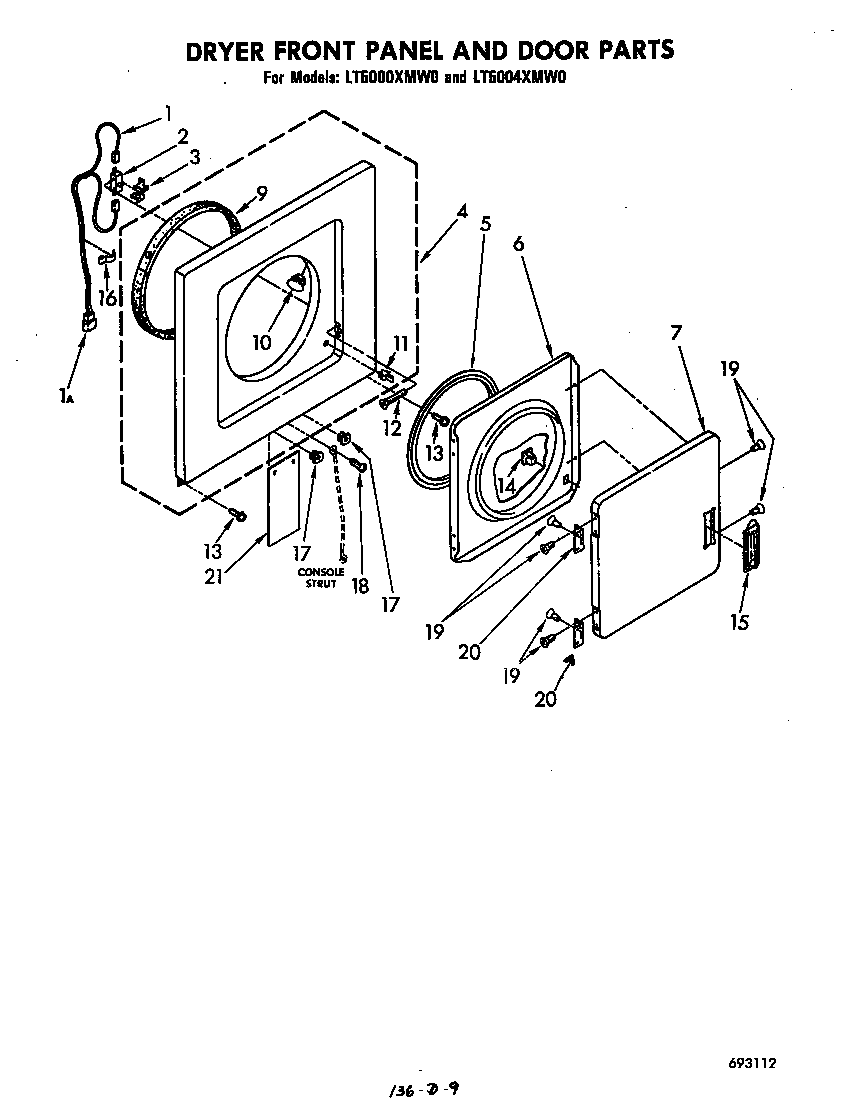 Dryer front panel and door