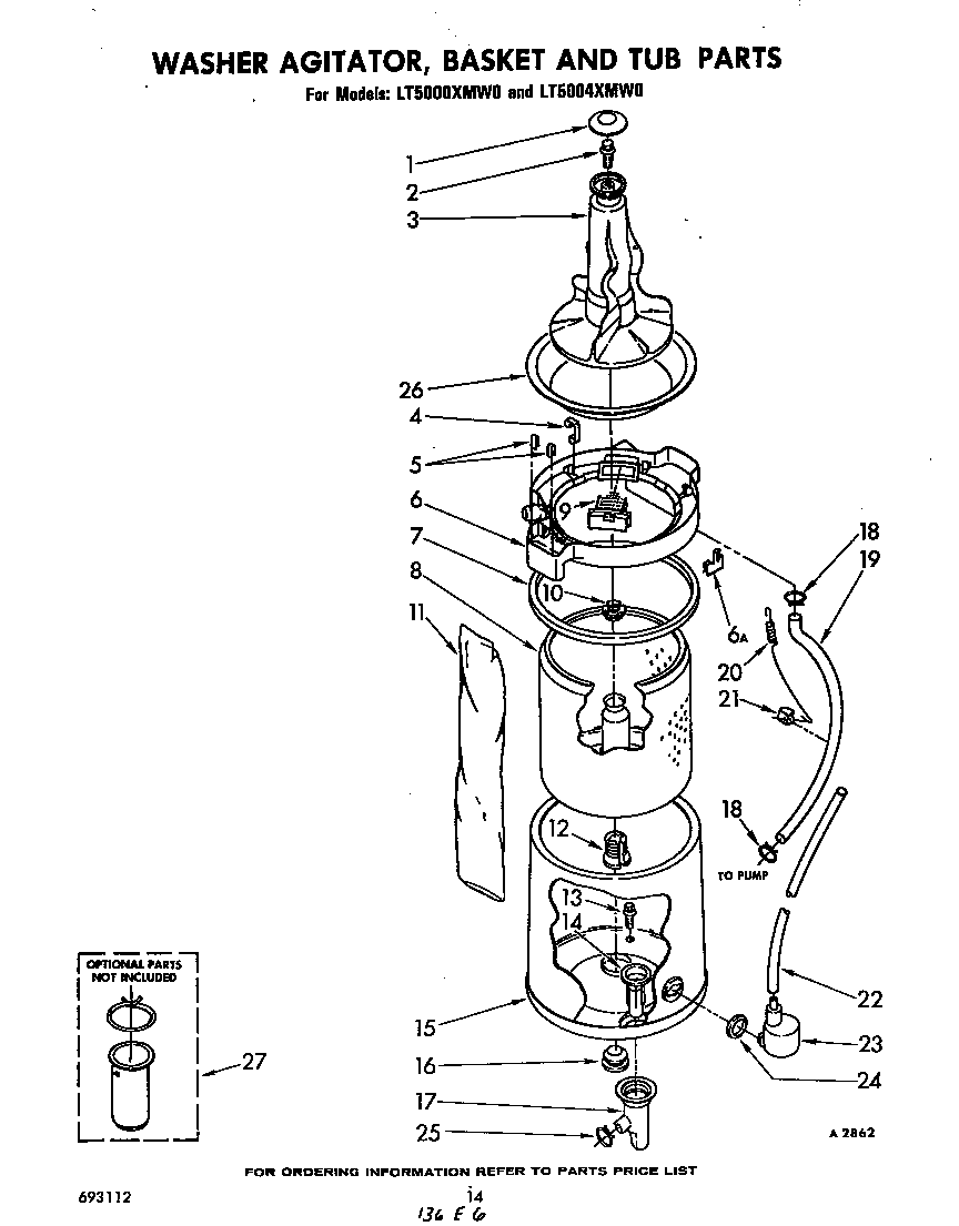 Washer agitator, basket and tub