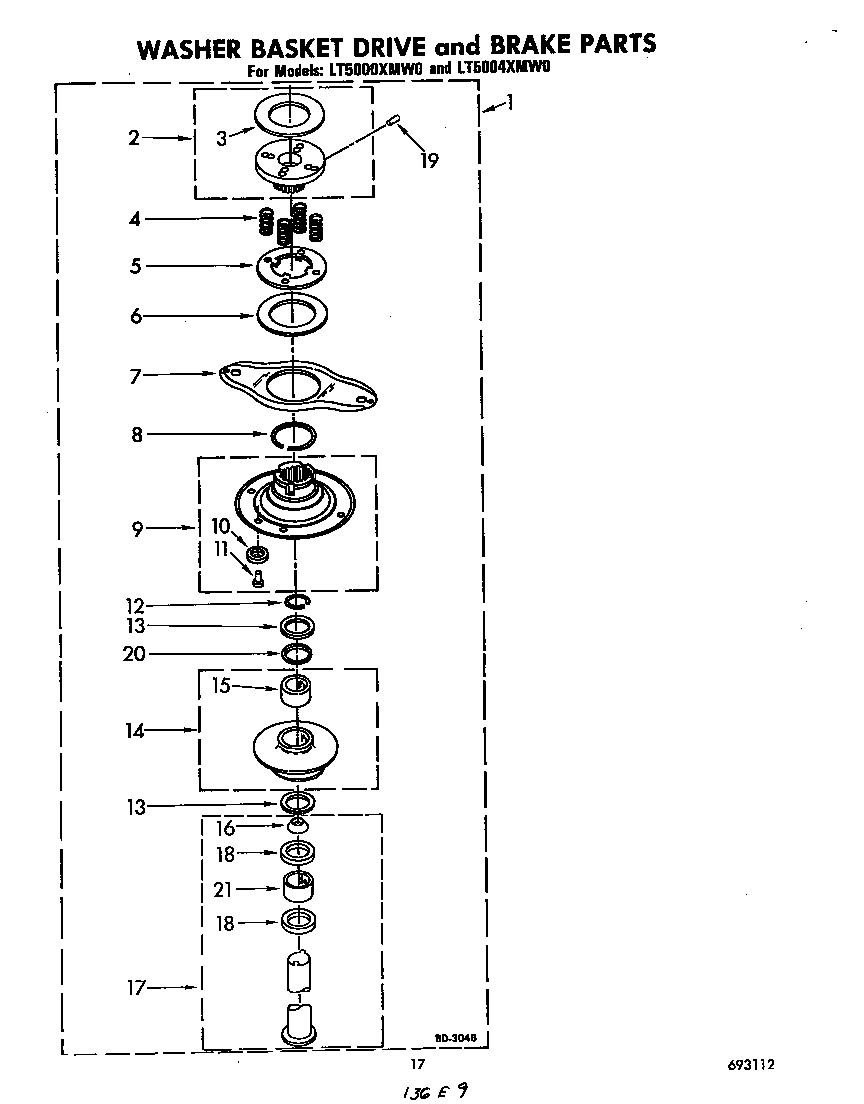 Washer basket drive and brake