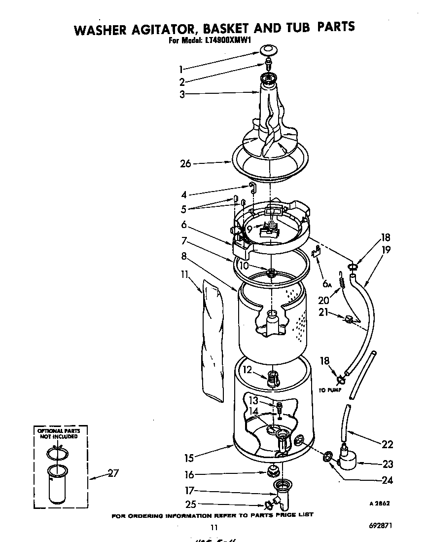Washer agitator, basket and tub