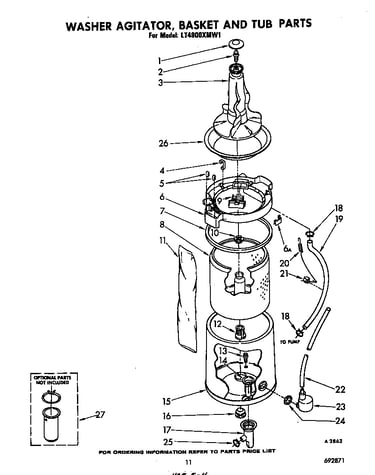Washer agitator, basket and tub