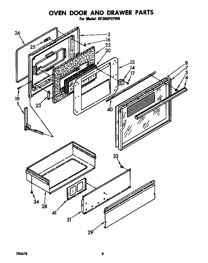 Oven door and drawer