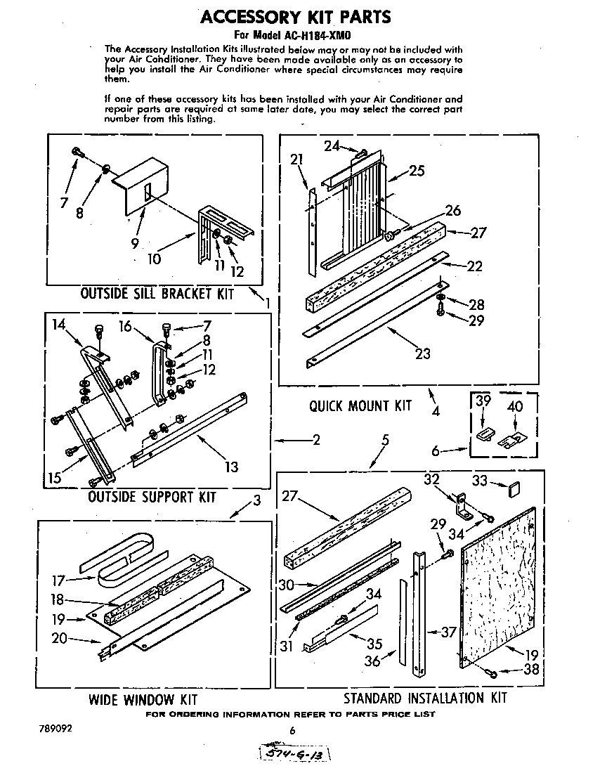 Accessory kit parts