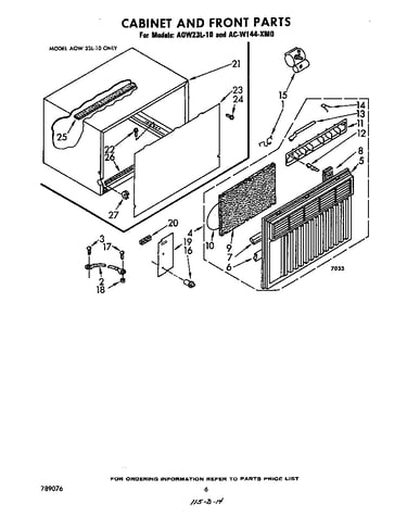Cabinet and front parts