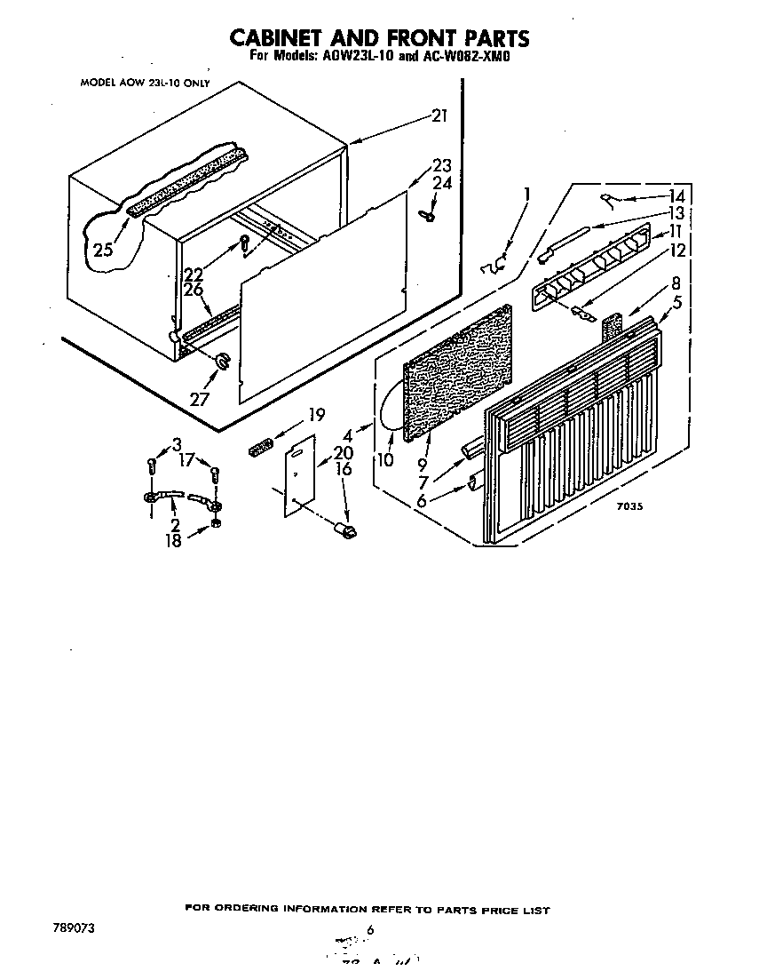Cabinet and front parts