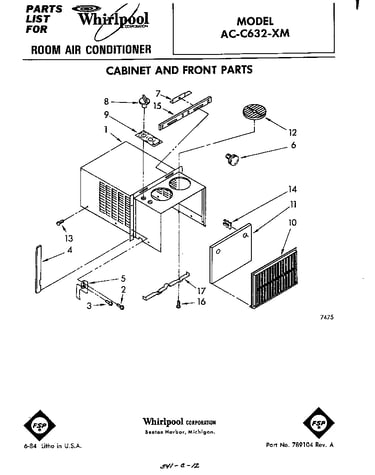 Cabinet and front parts