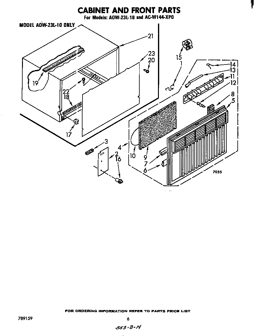 Cabinet and front parts