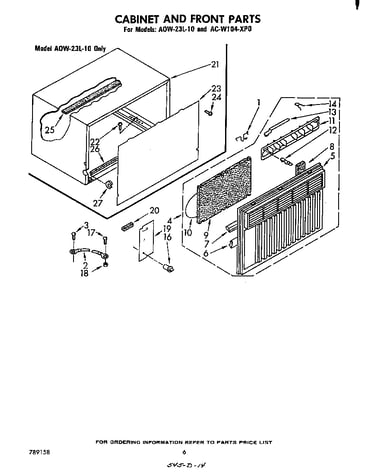 Cabinet and front parts
