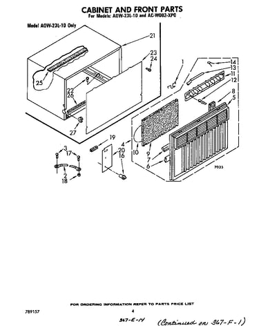 Cabinet and front parts