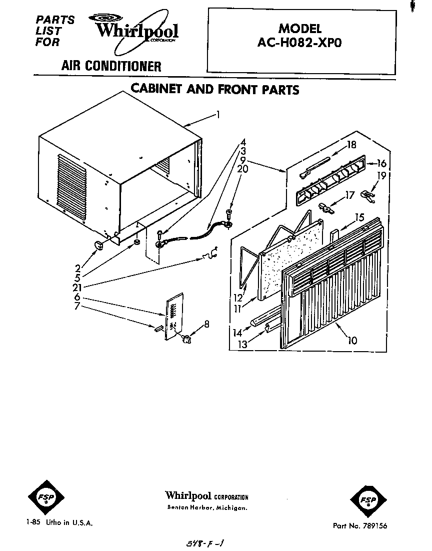 Cabinet and front parts