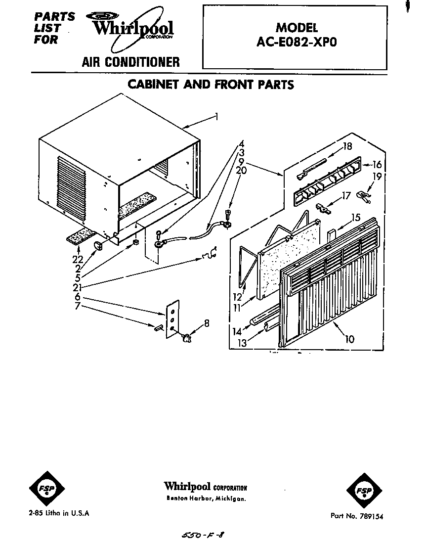 Cabinet and front parts