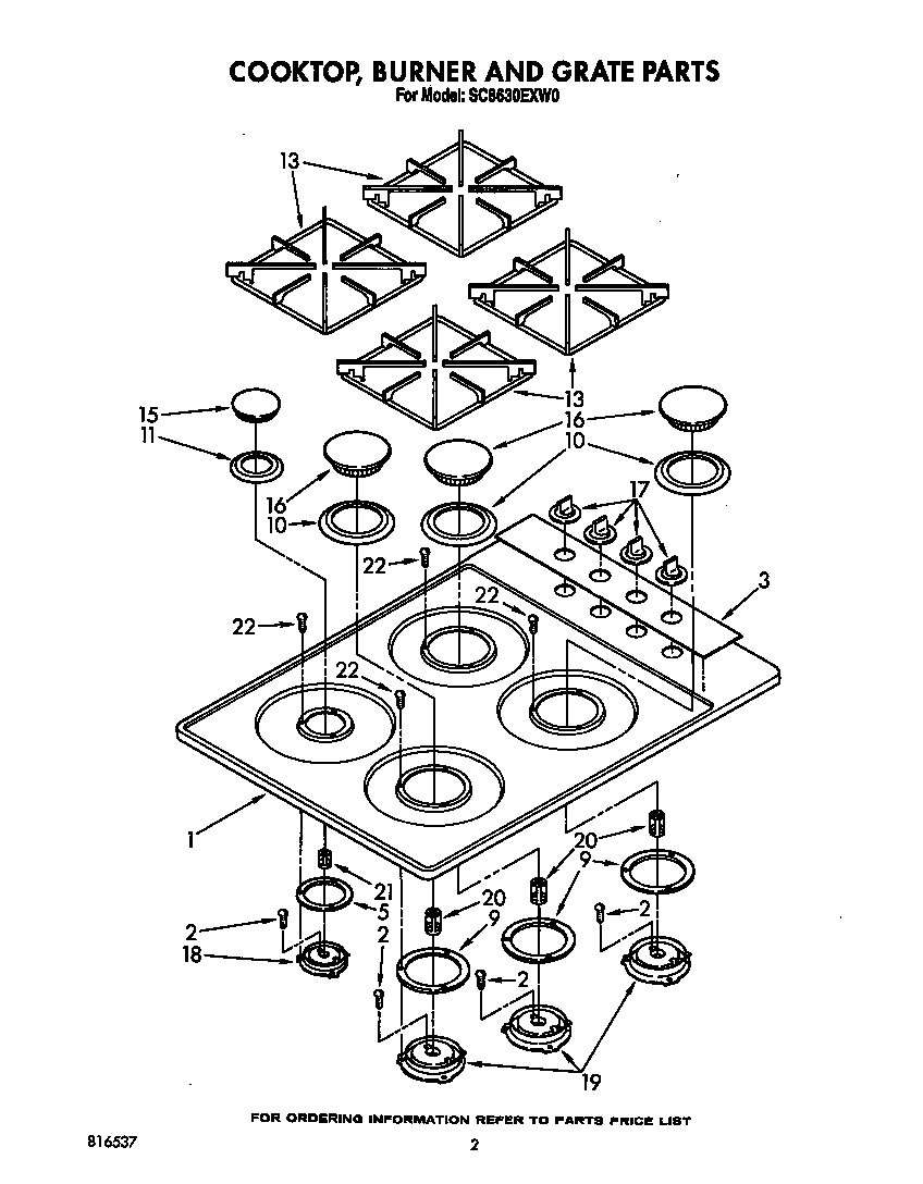 COOKTOP, BURNER, GRATE PARTS