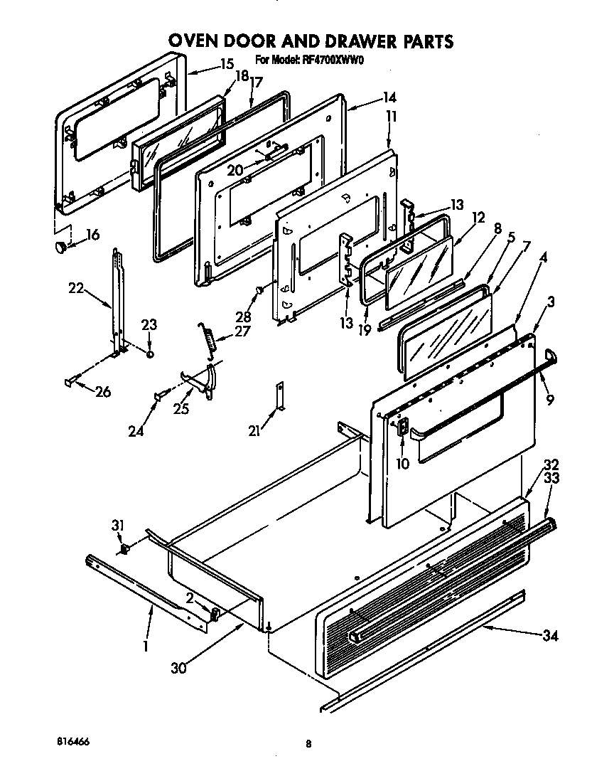 Oven door and drawer