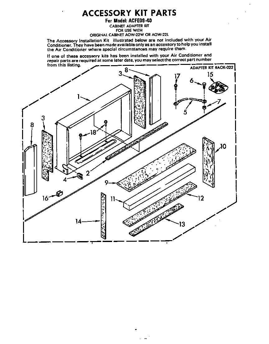 Accessory kit parts