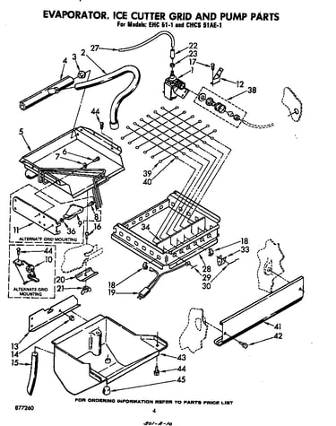 Evaporator, ice cutter grid and pump