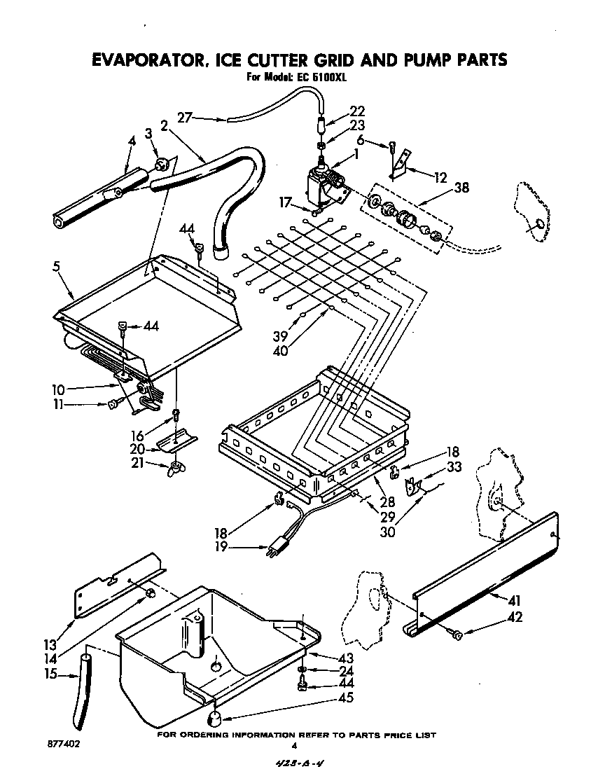 Evaporator, ice cutter grid and pump