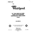 Whirlpool SB130PEK0 cover page-text only diagram