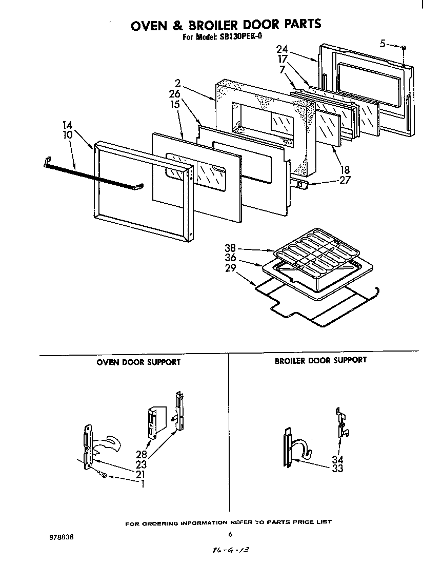 Oven & broiler door parts