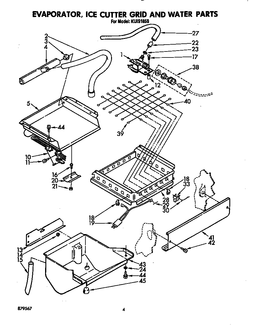 Evaporator, ice cutter grid and water
