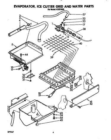 Evaporator, ice cutter grid and water