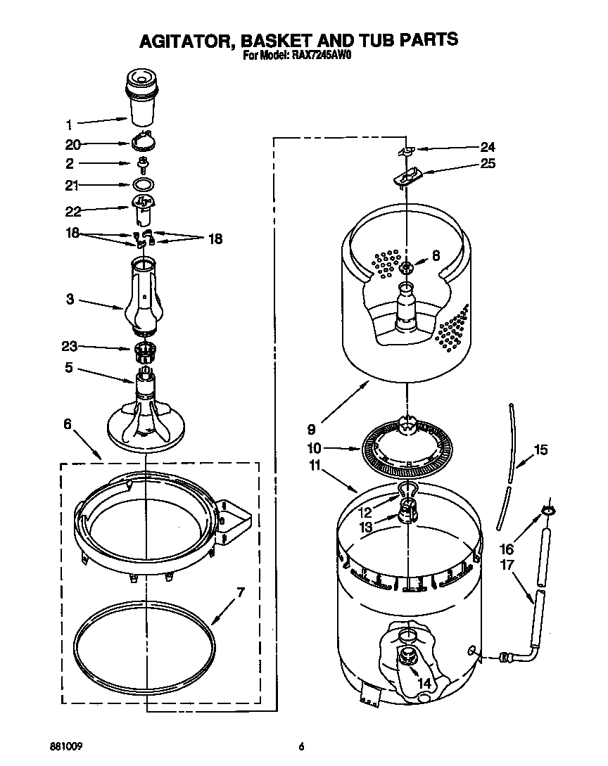 AGITATOR, BASKET AND TUB