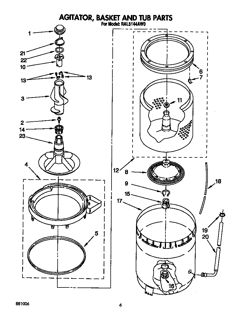 AGITATOR, BASKET AND TUB