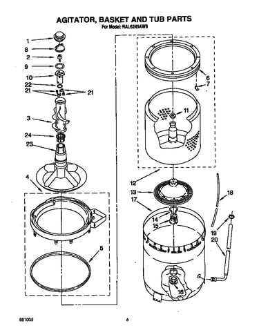 Agitator, basket, and tub