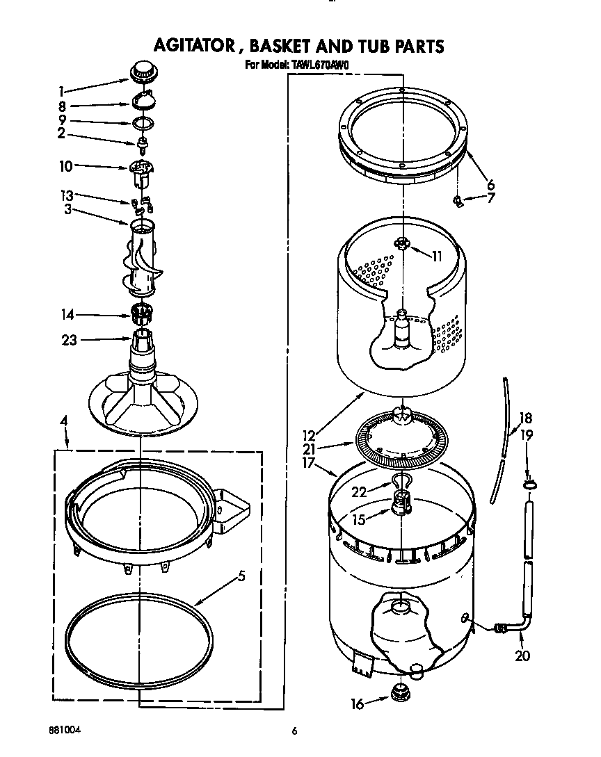 Agitator, basket and tub