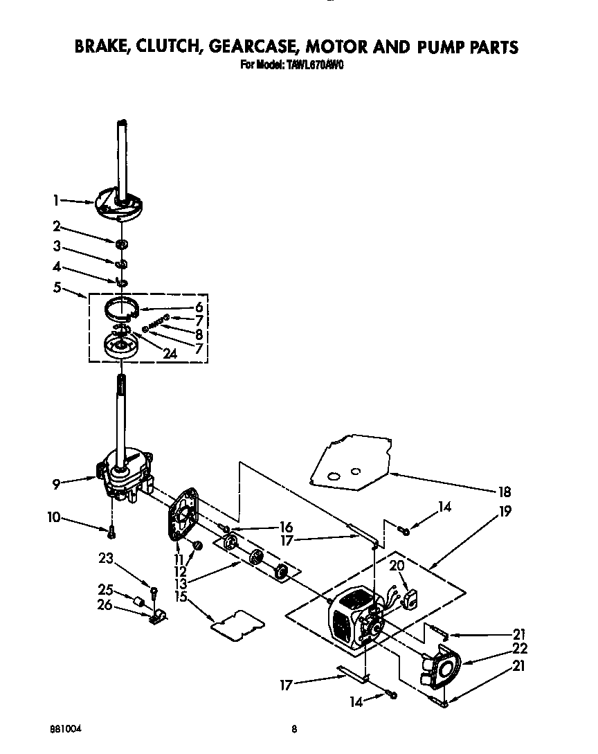 Brake, clutch, gearcase, motor and pump