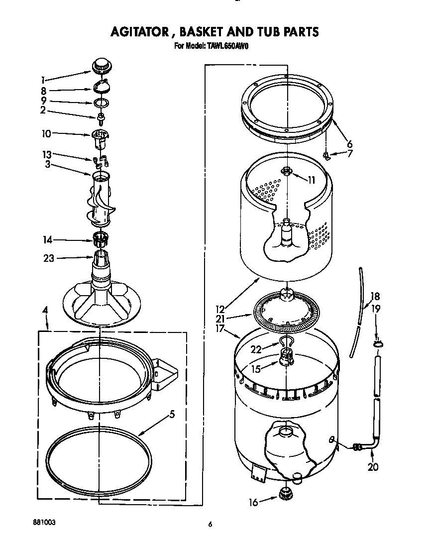 Agitator, basket and tub
