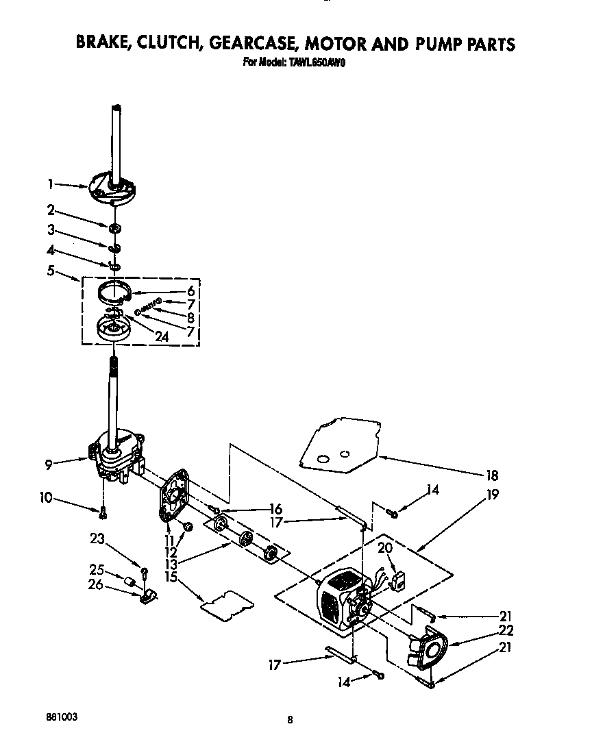 Brake, clutch, gearcase, motor and pump