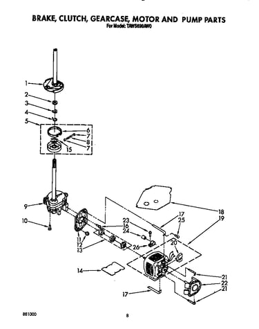 Brake, clutch, gearcase, motor and pump