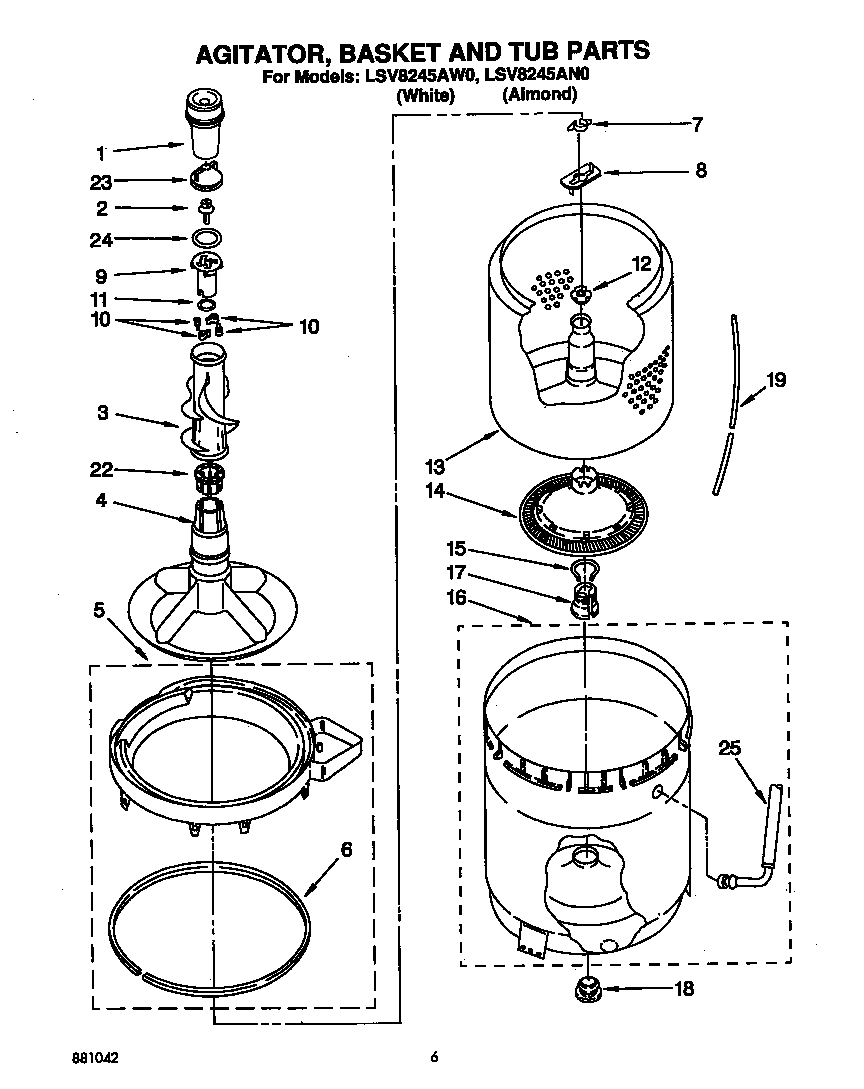 AGITATOR, BASKET AND TUB