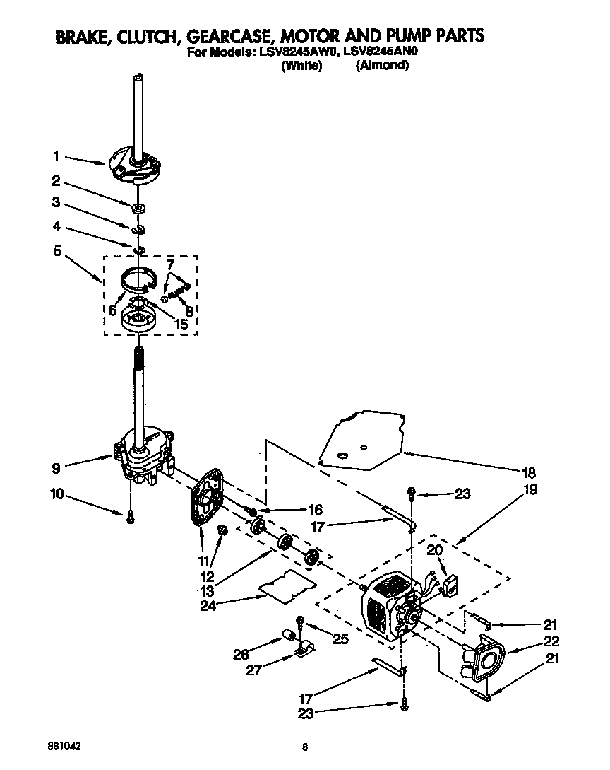 BRAKE, CLUTCH, GEARCASE, MOTOR AND PUMP