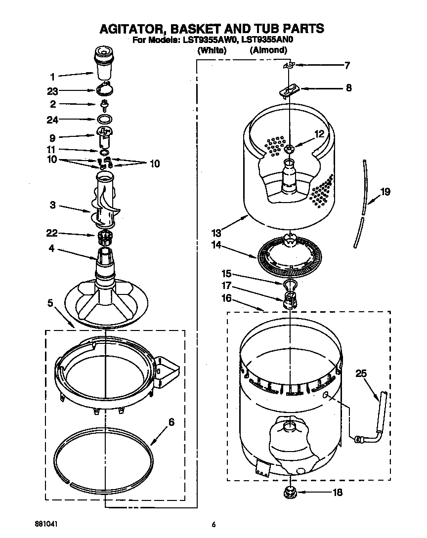 Agitator, basket and tub